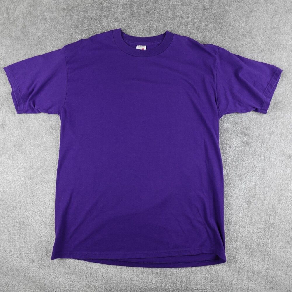 Vintage Jerzees Shirt Men's L Purple Blank Short Sleeve Crew Neck Tee USA 90s